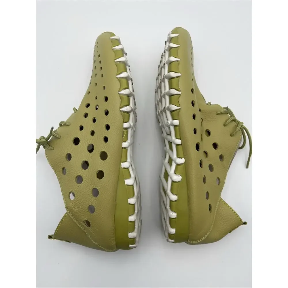 Litfoot Womens Oxford GREEN Leather Perforated Shoes Size 40 US 9-9 1/2